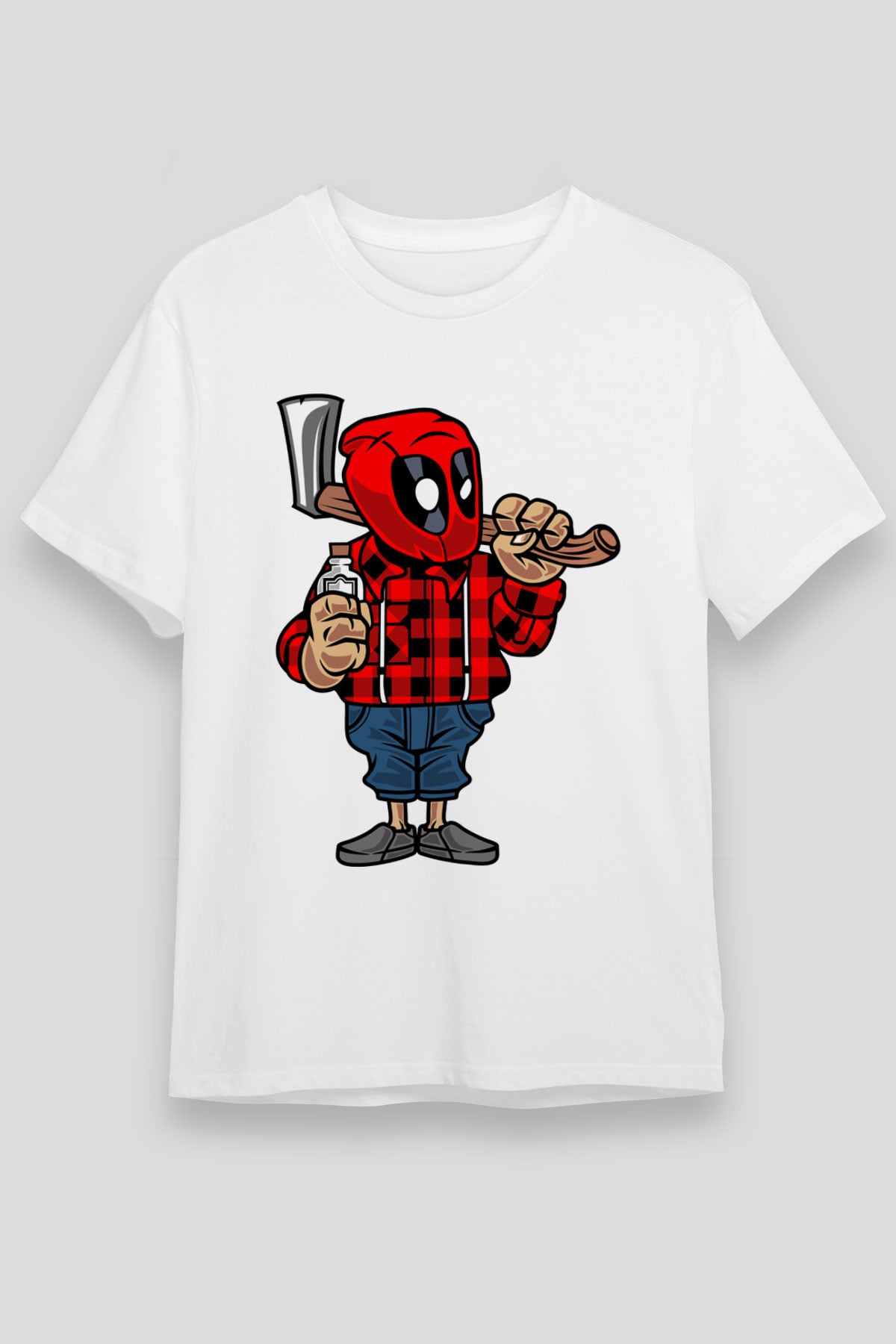 Deadpool Lumberjack Baskılı Unisex Beyaz Tişört