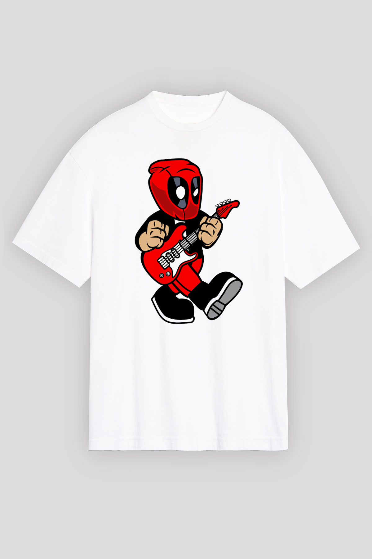 Deadpool Rockstar Baskılı Unisex Beyaz Oversize Tişört