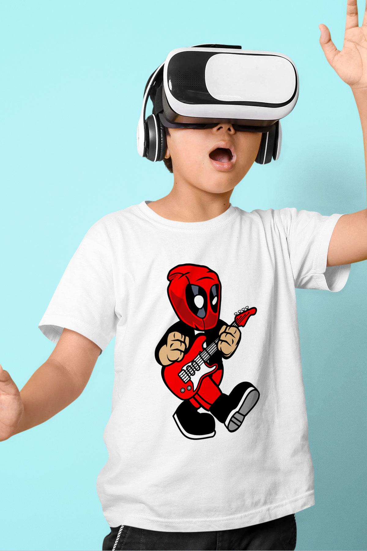Deadpool Rockstar Baskılı Unisex Beyaz Çocuk Tişört