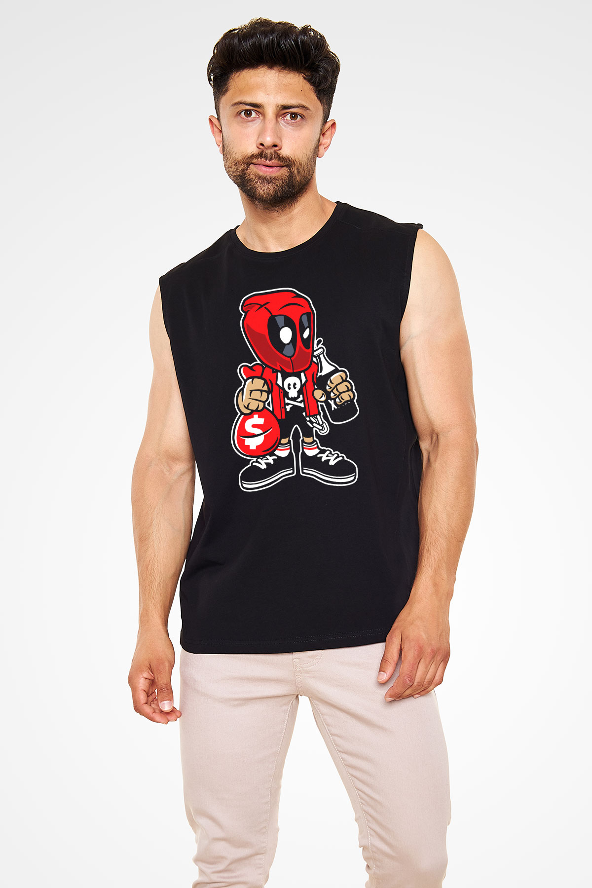 Deadpool Street Bastard Baskılı Unisex Siyah Kolsuz Tişört
