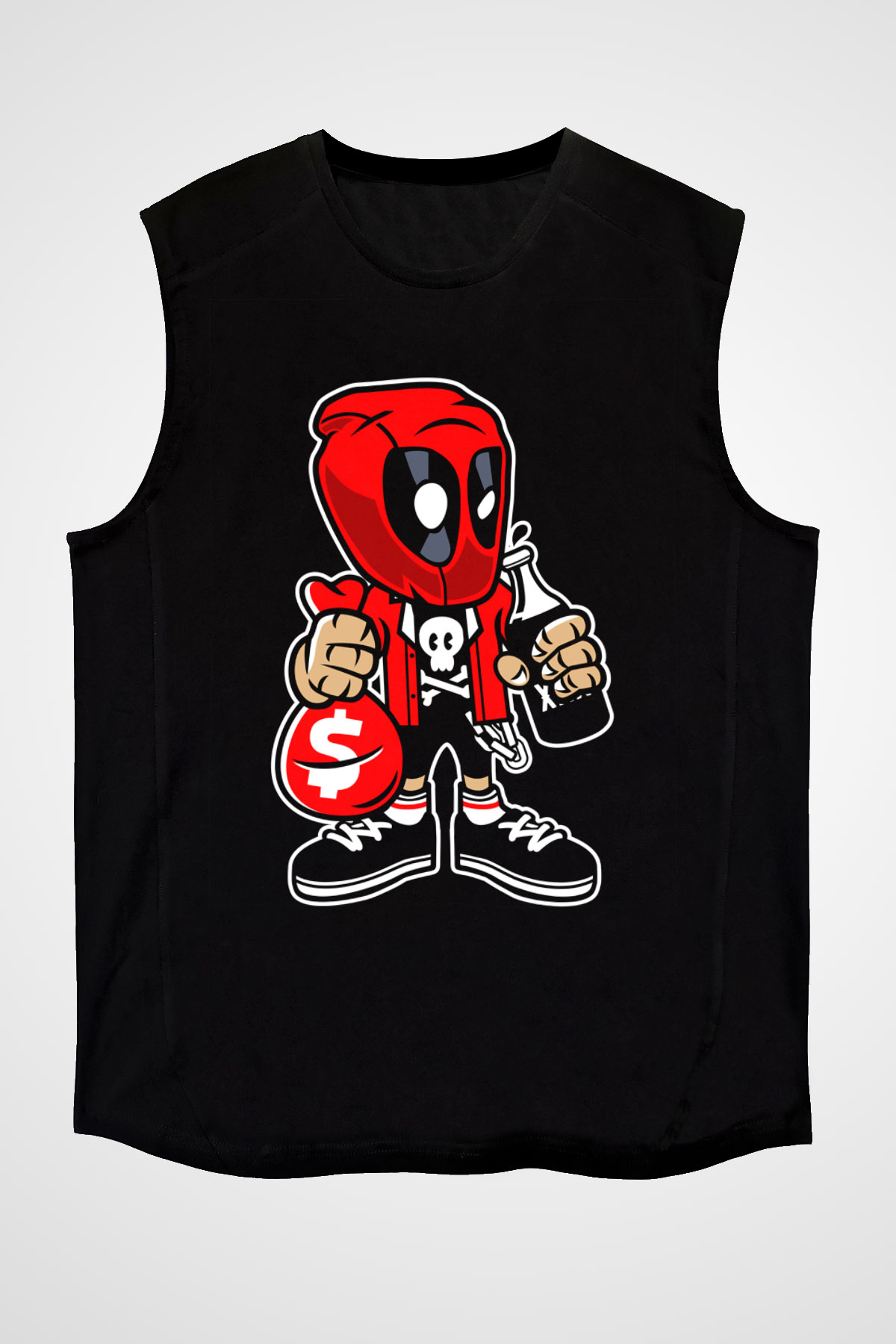 Deadpool Street Bastard Baskılı Unisex Siyah Kolsuz Tişört