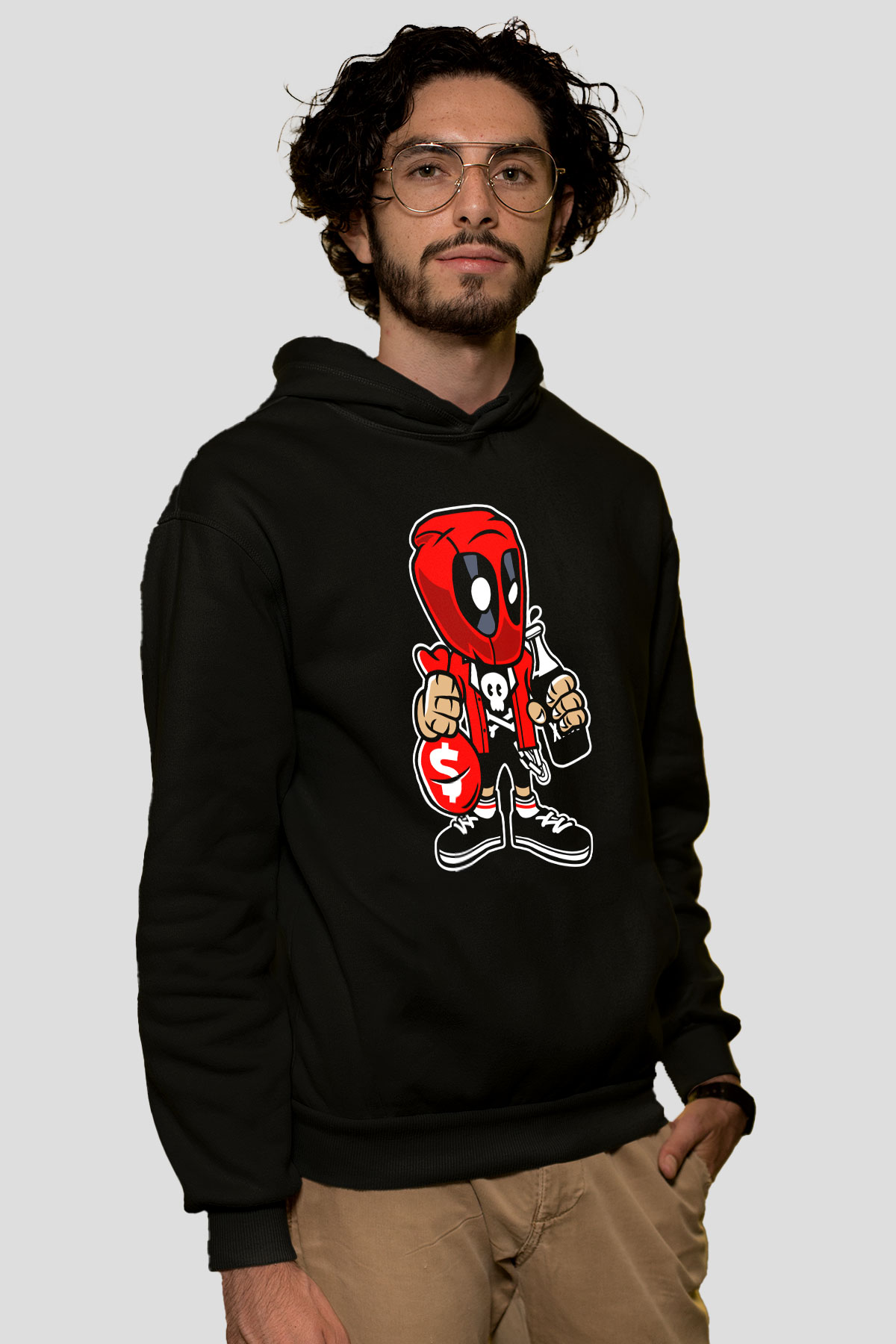 Deadpool Street Bastard Baskılı Unisex Siyah Hoodie