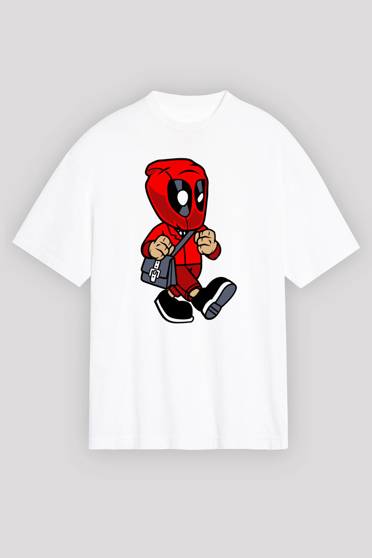 Deadpool Worker Baskılı Unisex Beyaz Oversize Tişört