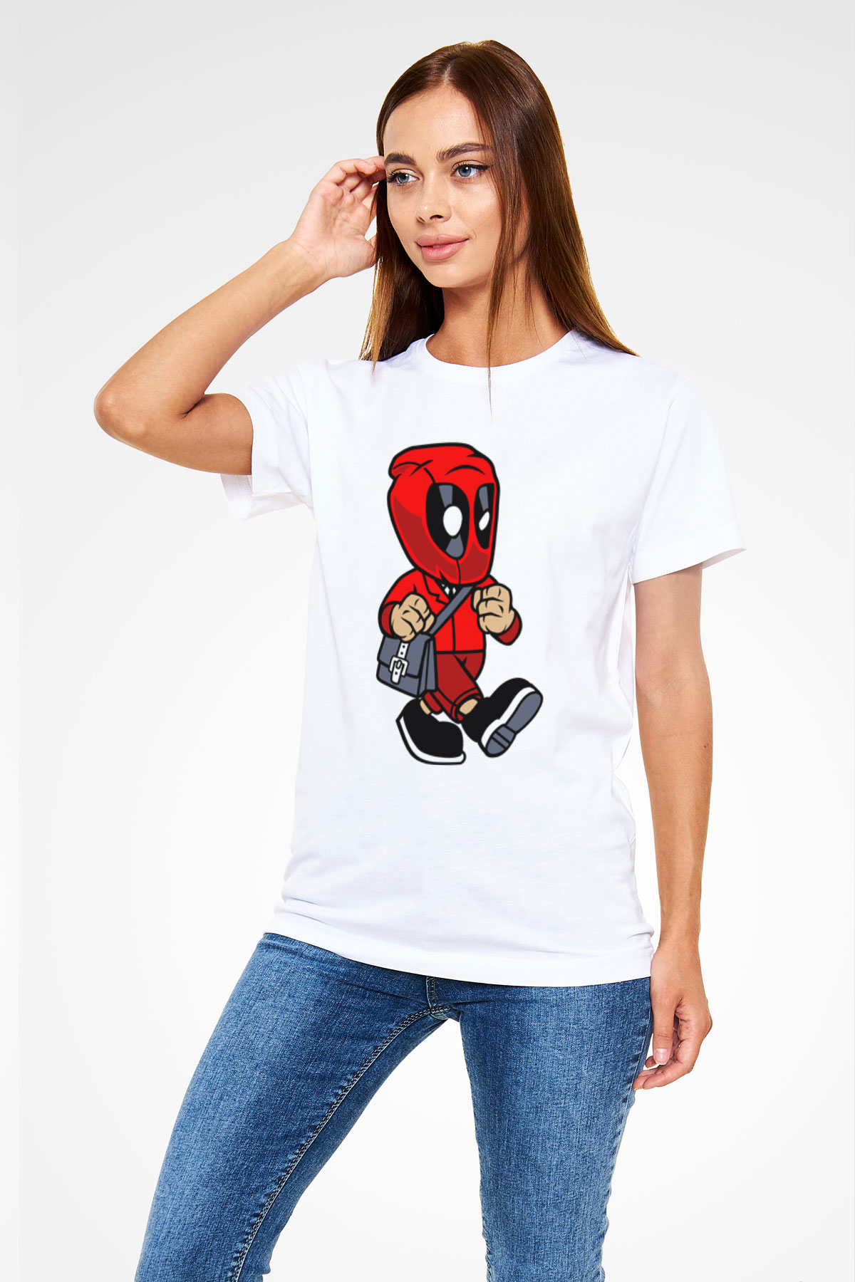 Deadpool Worker Baskılı Unisex Beyaz Tişört