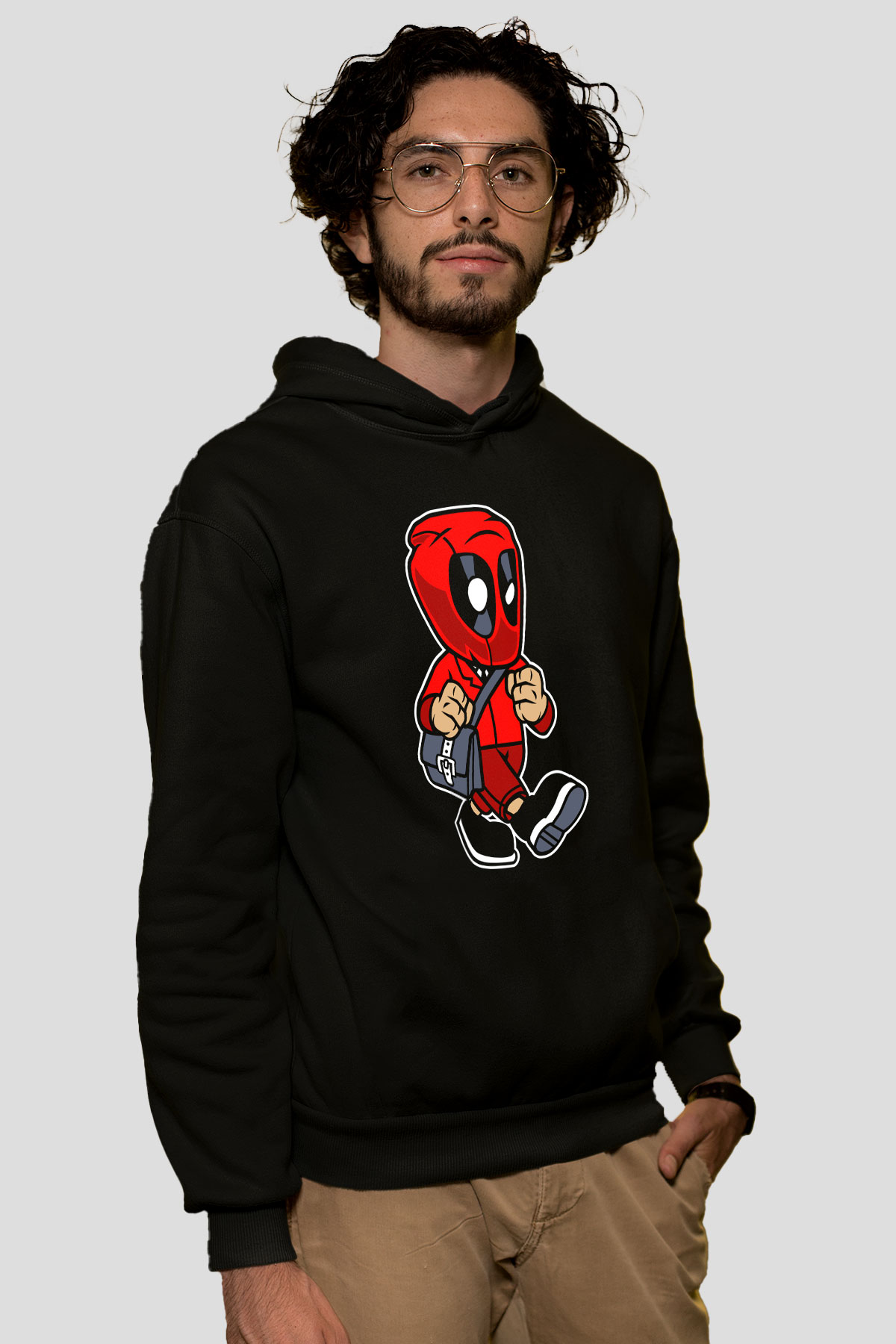 Deadpool Worker Baskılı Unisex Siyah Hoodie