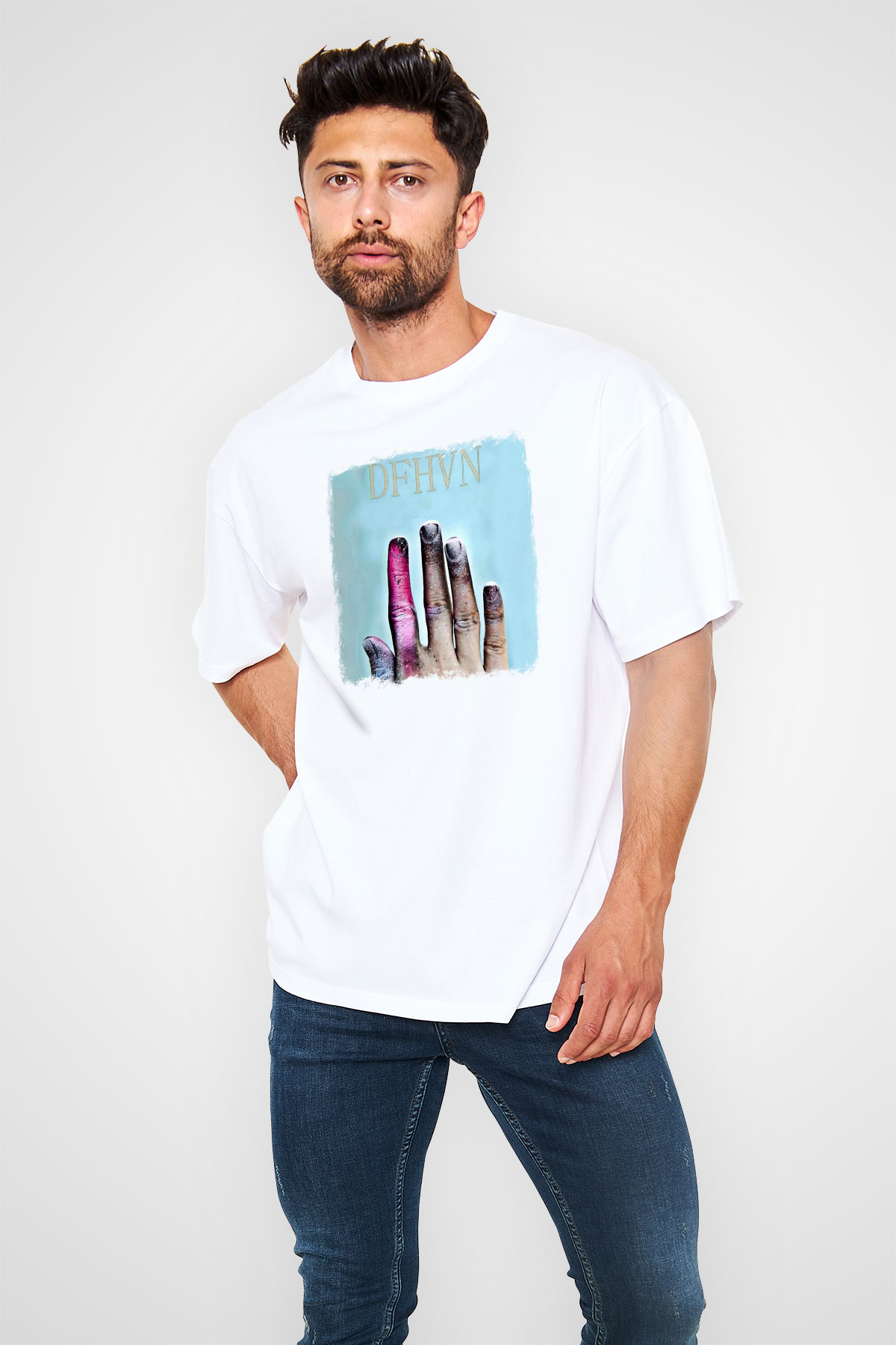 Deafheaven Baskılı Unisex Beyaz Oversize Tişört