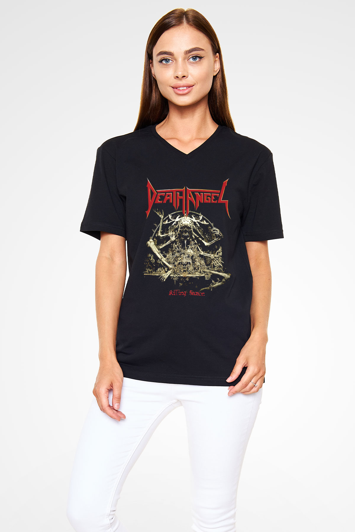 Death Angel Siyah Unisex V Yaka Tişört T-Shirt