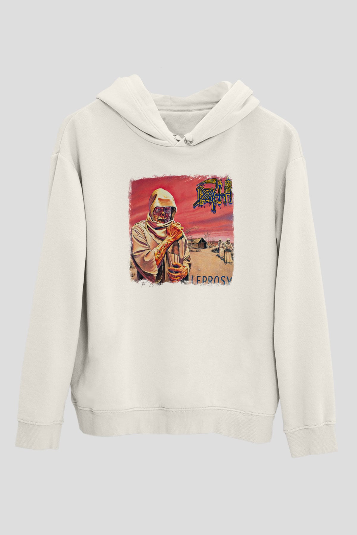 Death Baskılı Unisex Beyaz Hoodie