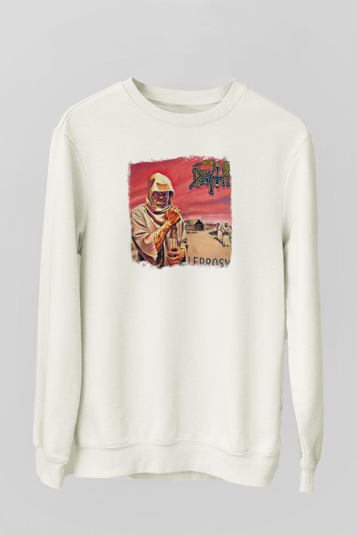 Death Baskılı Unisex Beyaz Sweatshirt