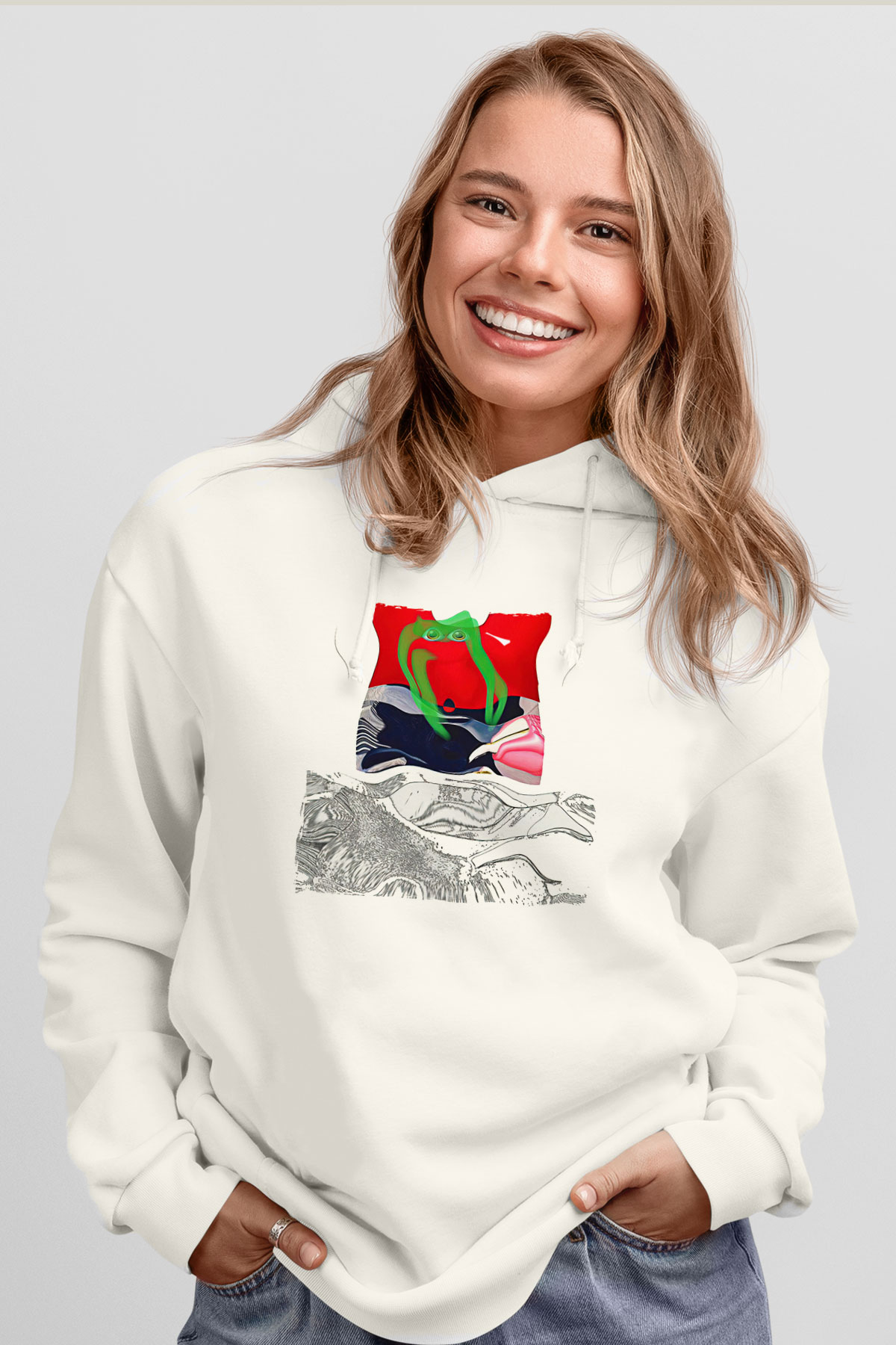 Death Grips Baskılı Beyaz Unisex Kapüşonlu Sweatshirt