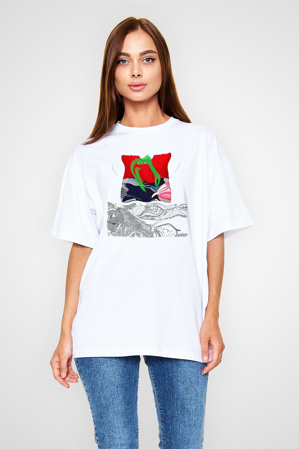Death Grips Baskılı Beyaz Unisex Oversize Tişört - Tshirt