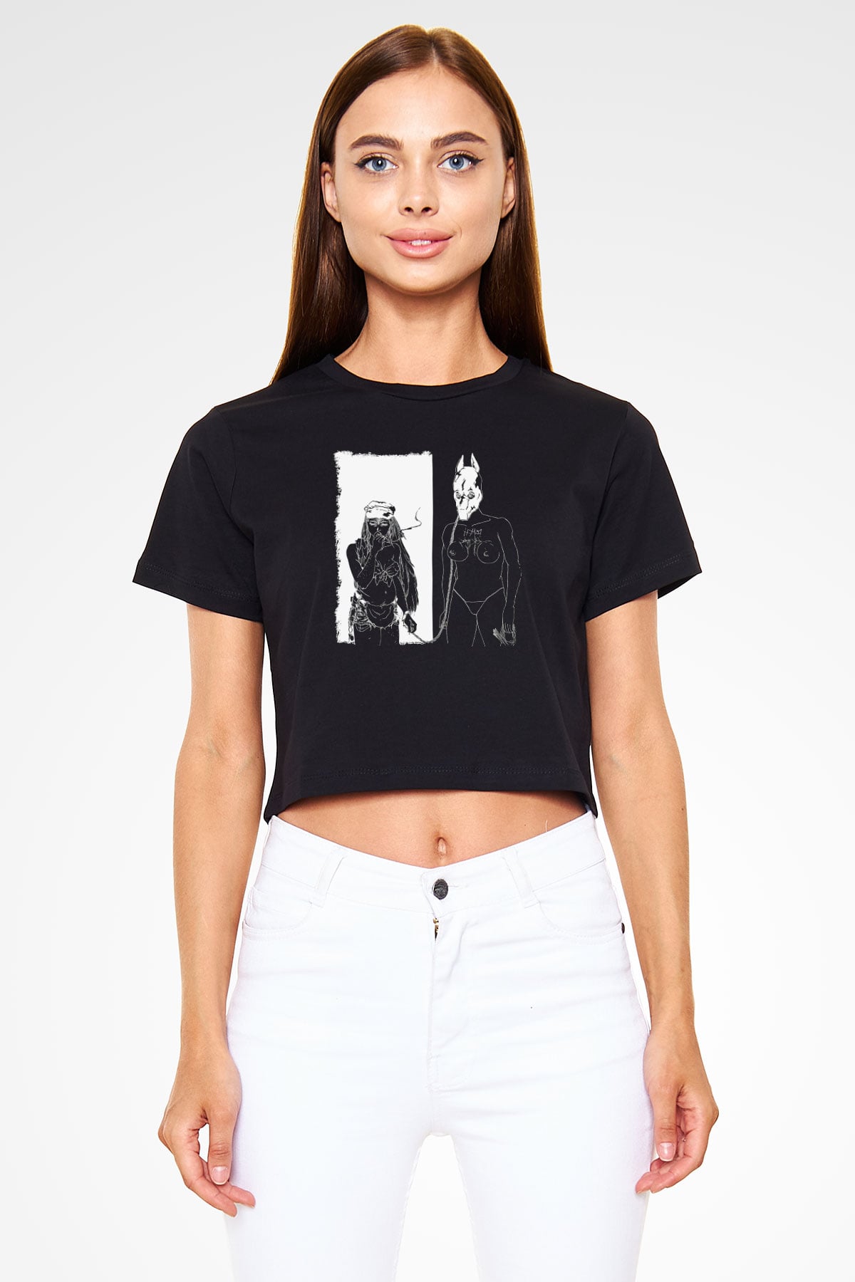 Death Grips Baskılı Siyah Crop Top Kadın Tişört - Tshirt