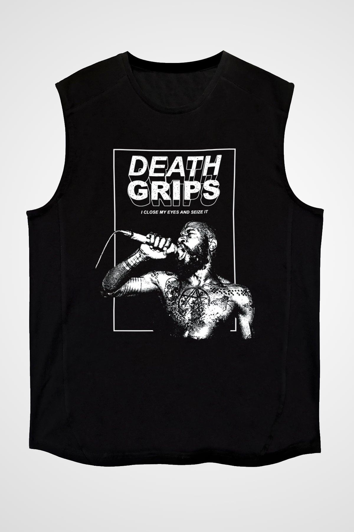 Death Grips Baskılı Unisex Siyah Kolsuz Tişört - Tshirt
