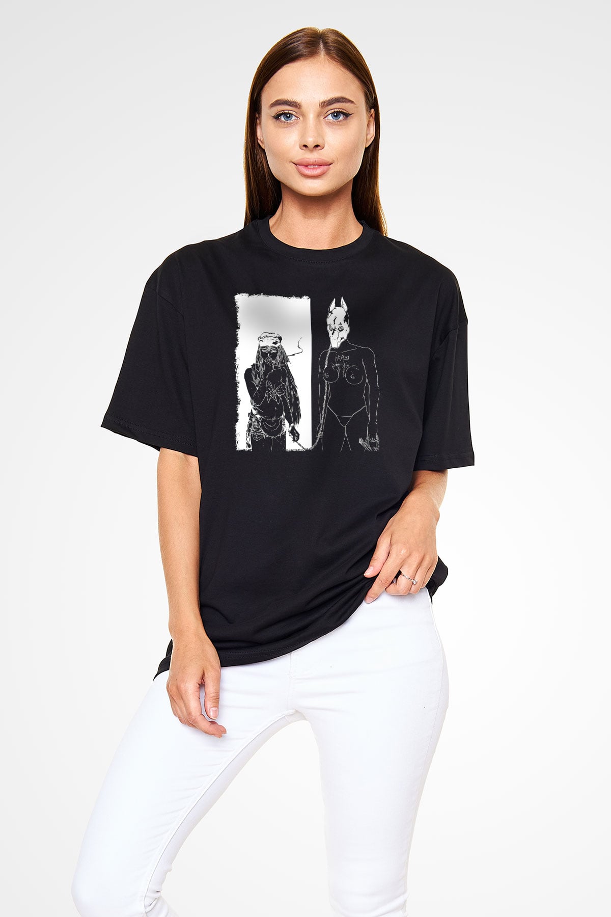 Death Grips Baskılı Unisex Siyah Oversize Tişört - Tshirt