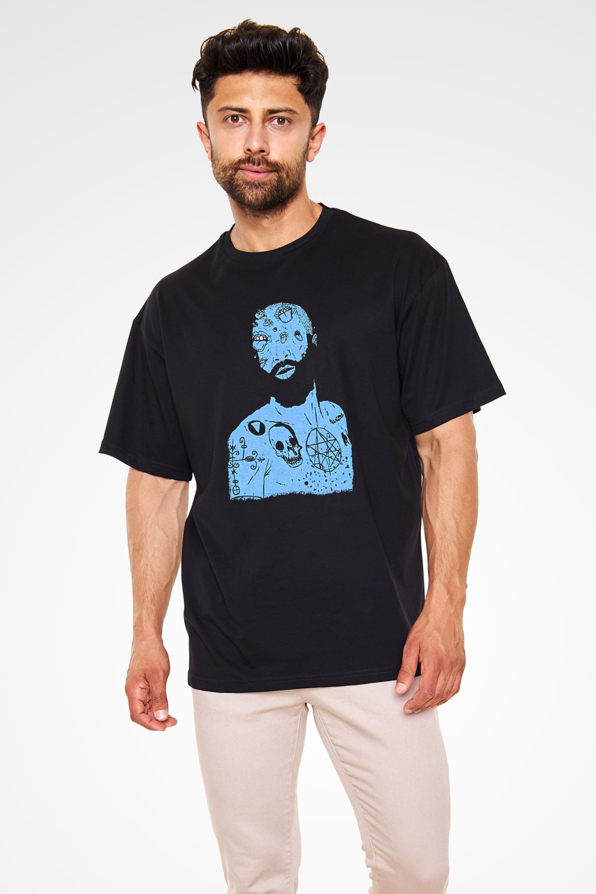 Death Grips Baskılı Unisex Siyah Oversize Tişört - Tshirt