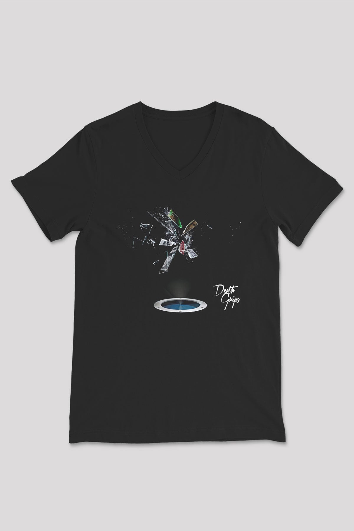 Death Grips Baskılı Unisex Siyah V Yaka Tişört - Tshirt