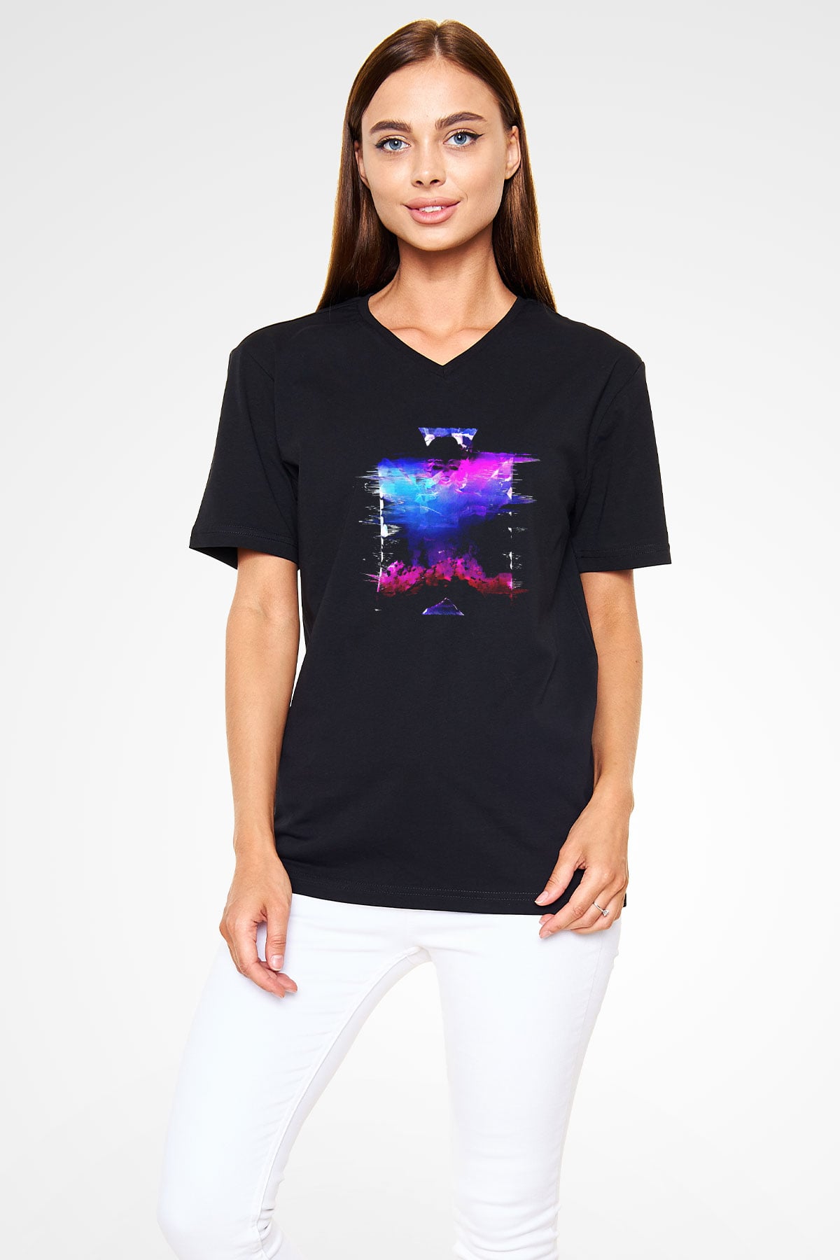 Death Grips Baskılı Unisex Siyah V Yaka Tişört - Tshirt