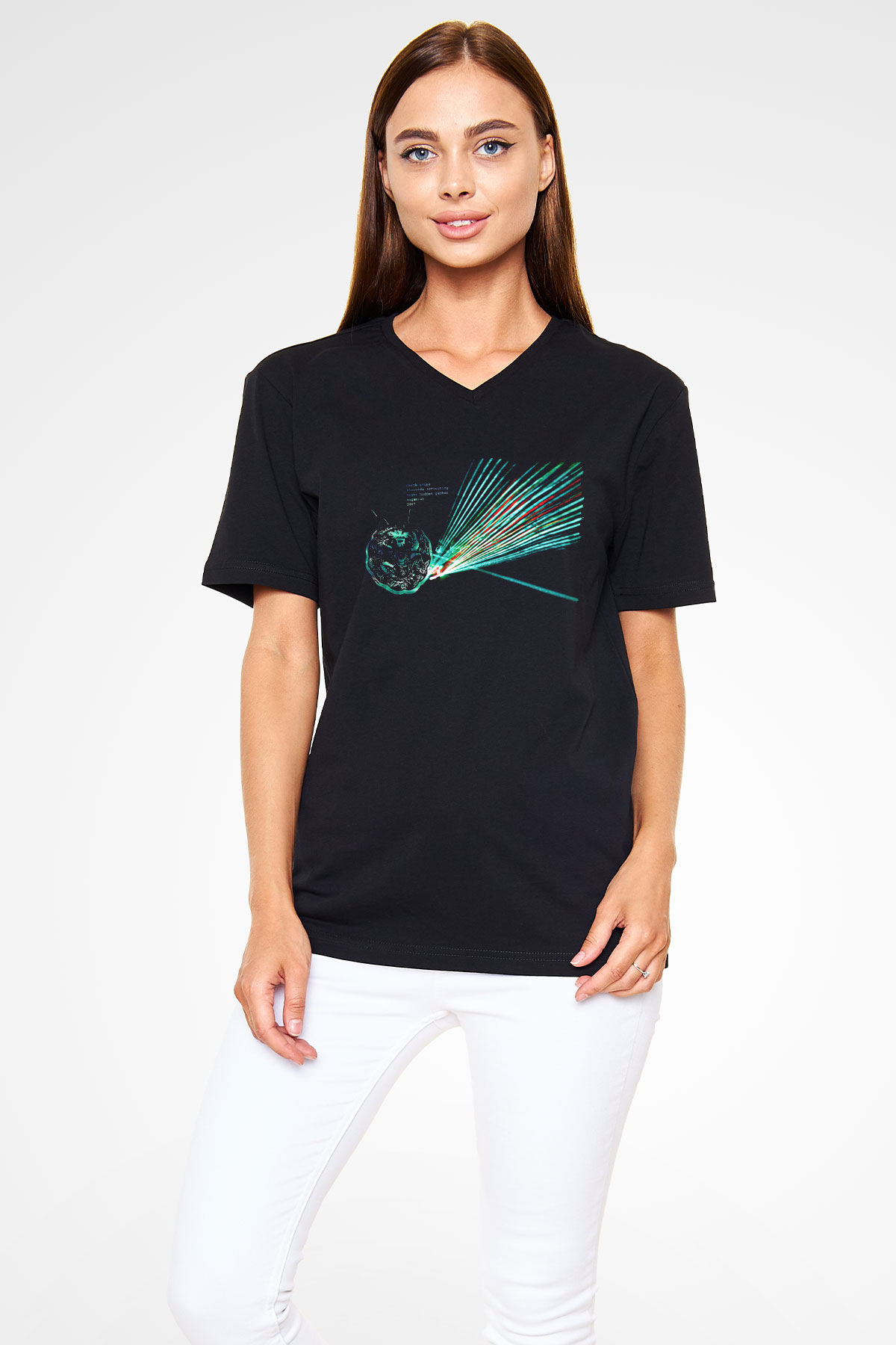 Death Grips Baskılı Unisex Siyah V Yaka Tişört - Tshirt