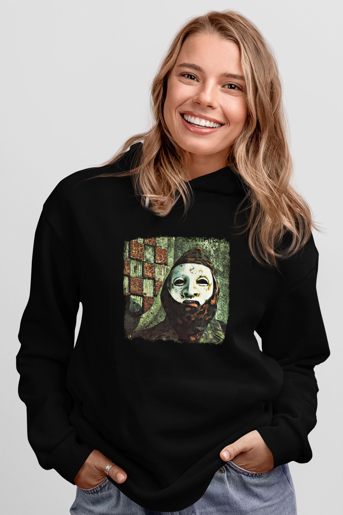 Death in June Baskılı Unisex Siyah Hoodie