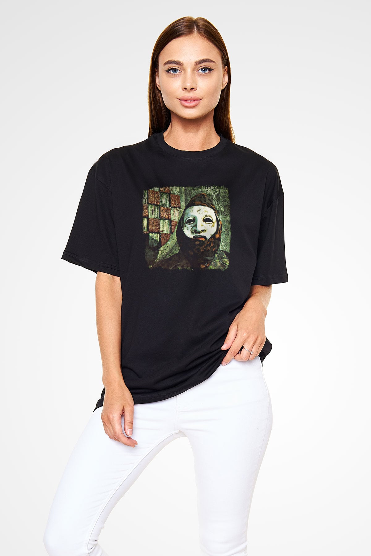 Death in June Baskılı Unisex Siyah Oversize Tişört