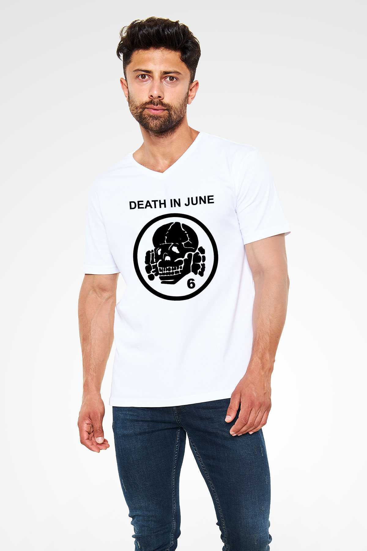 Death in June Beyaz Unisex V Yaka Tişört T-Shirt