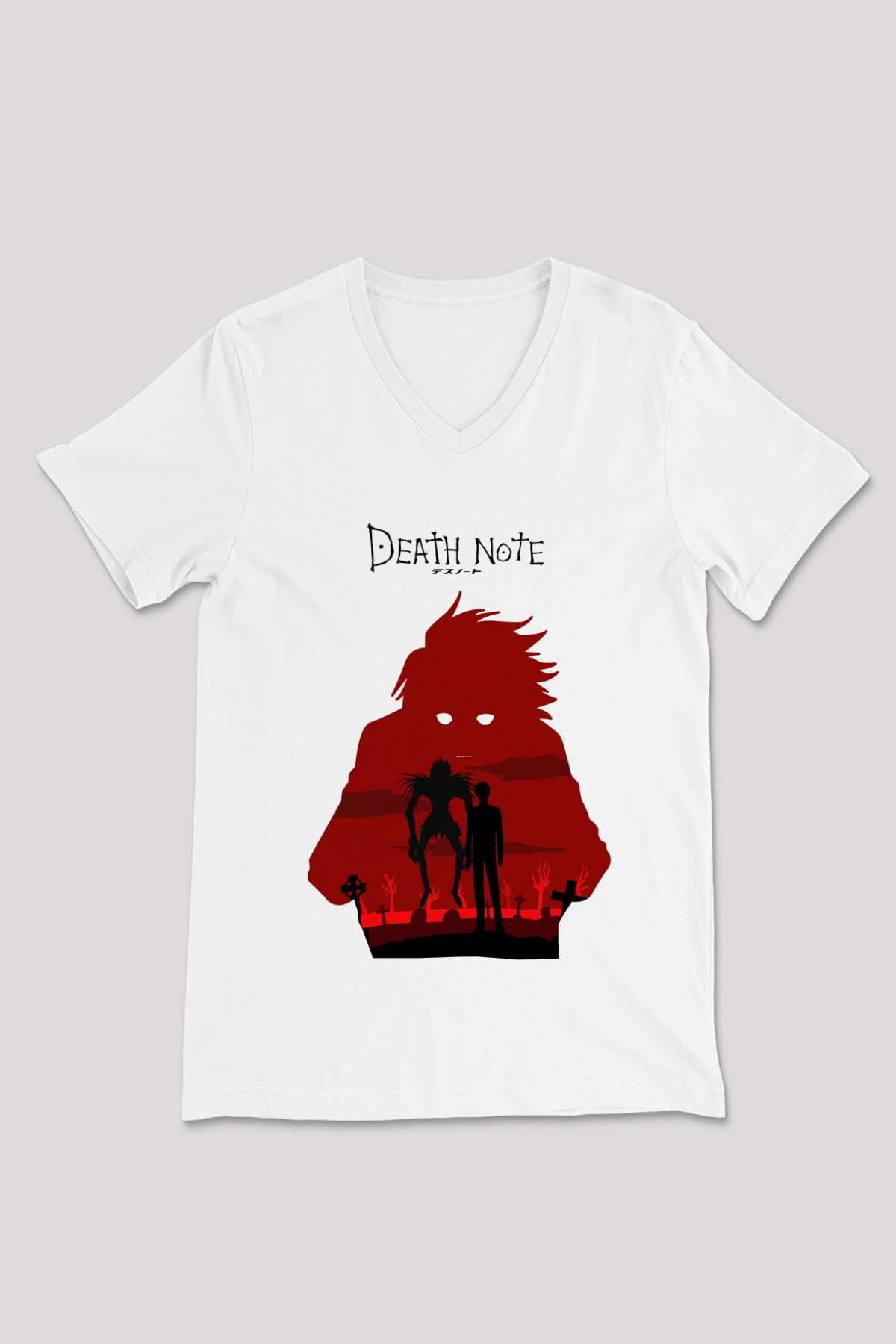 Death Note Beyaz Unisex V Yaka Tişört T-Shirt