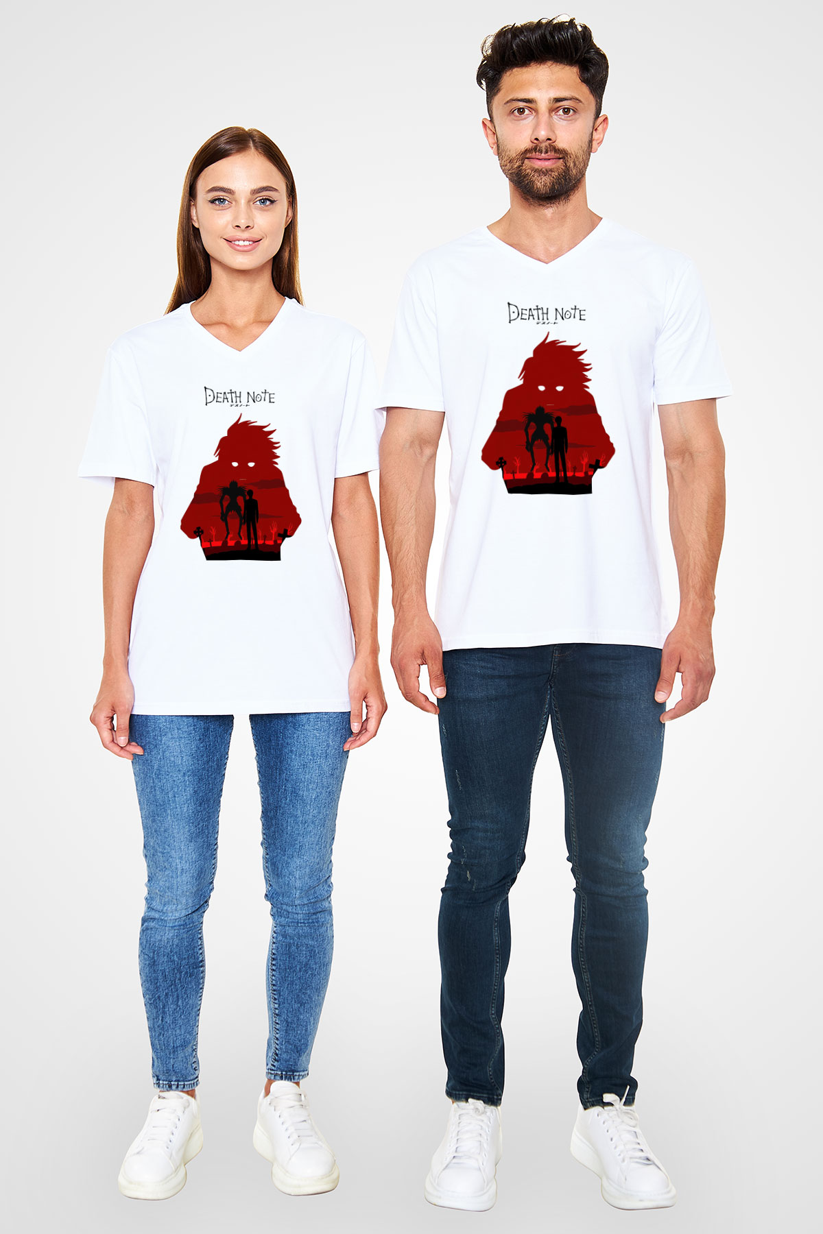 Death Note Beyaz Unisex V Yaka Tişört T-Shirt