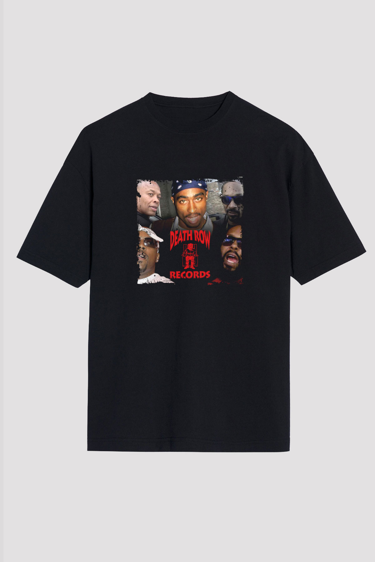 Death Row Records Baskılı Unisex Oversize Siyah Tişört
