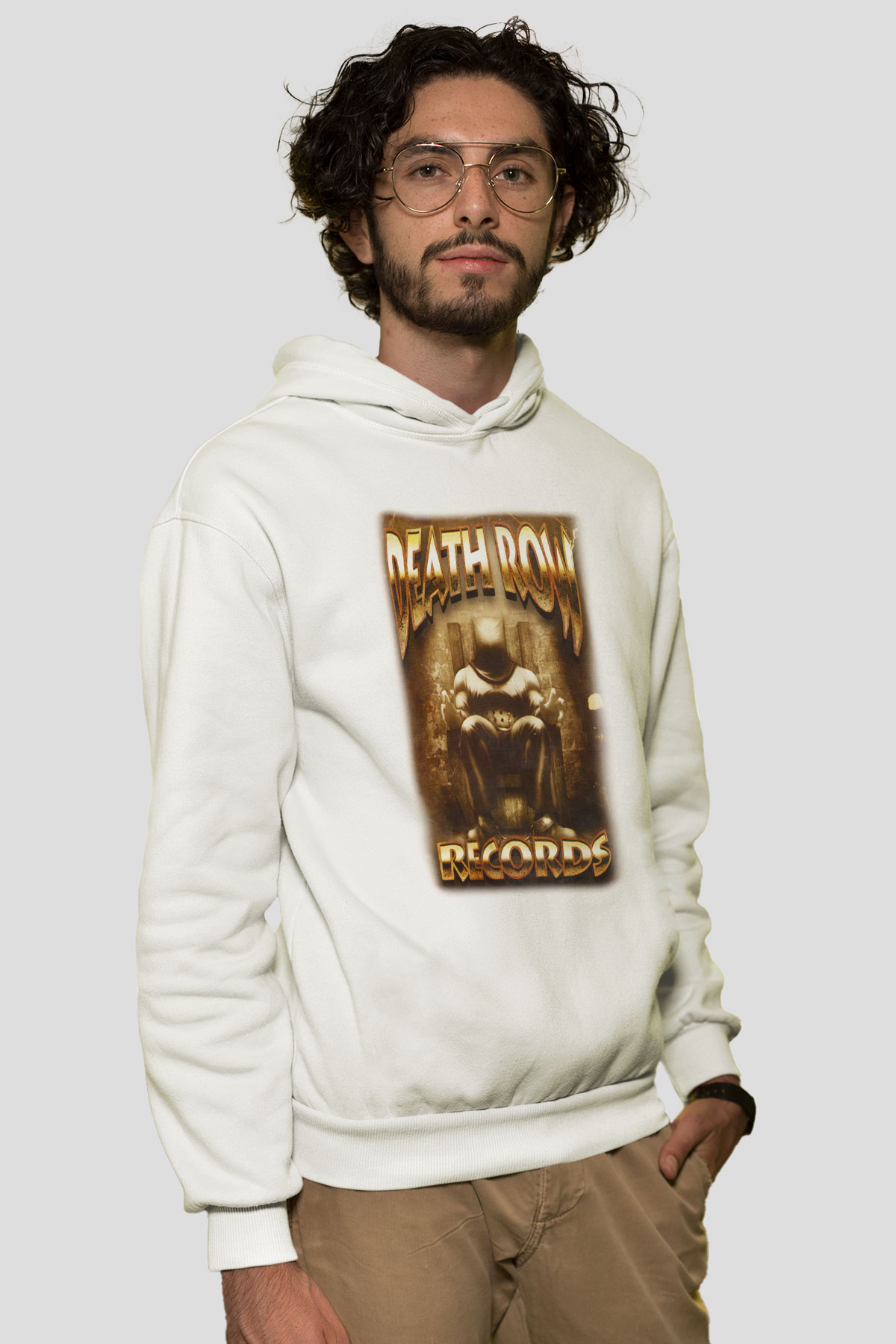 Death Row Records Beyaz Unisex Kapşonlu Sweatshirt