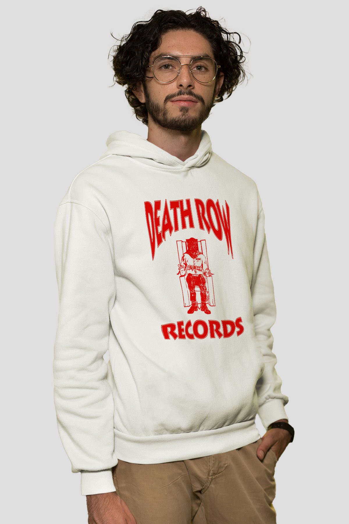 Death Row Records Beyaz Unisex Kapşonlu Sweatshirt