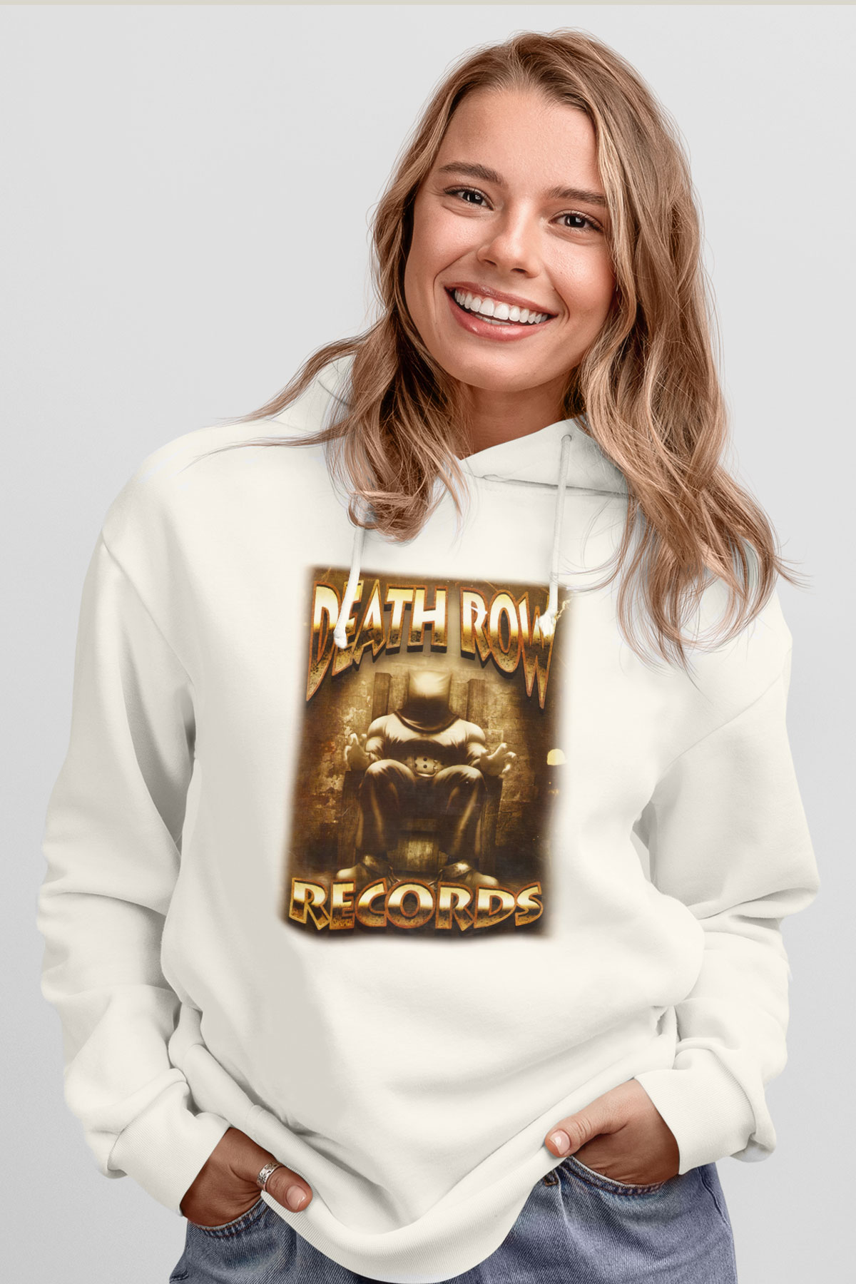 Death Row Records Beyaz Unisex Kapşonlu Sweatshirt