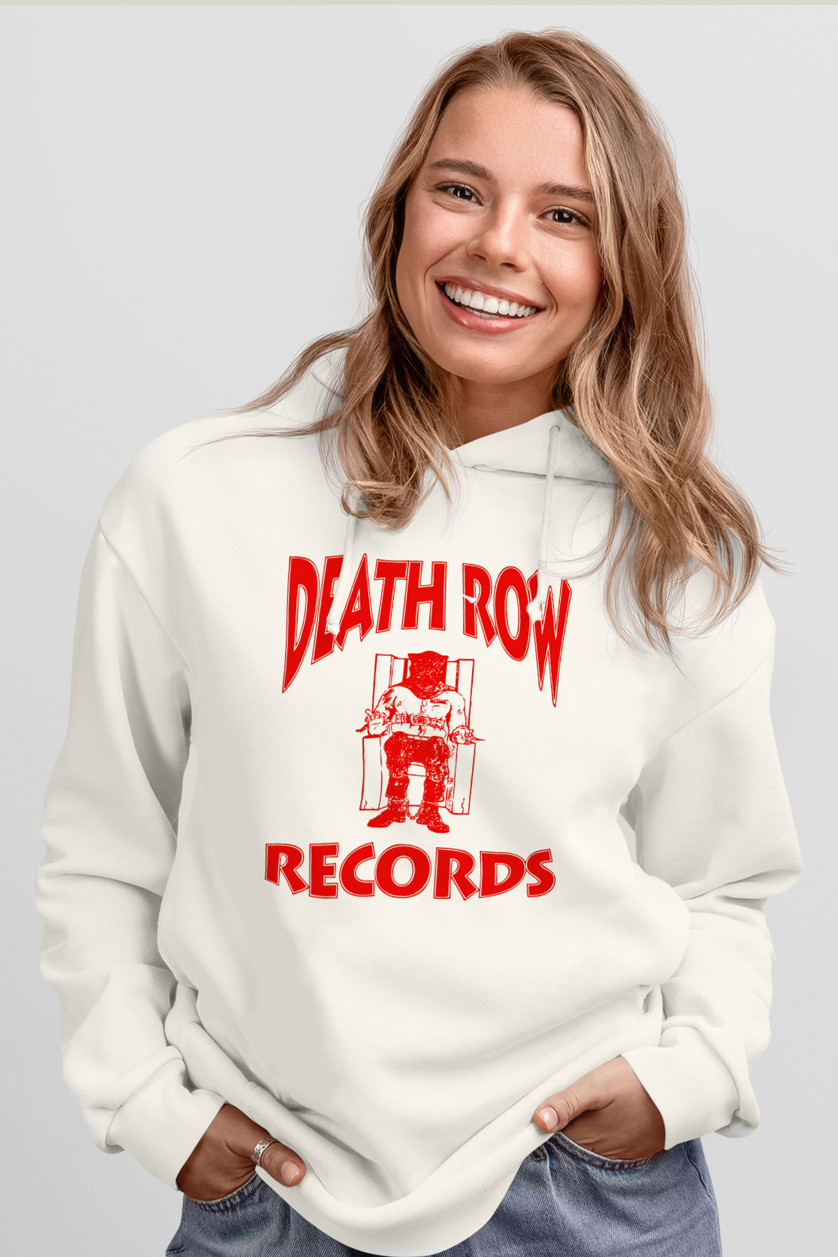 Death Row Records Beyaz Unisex Kapşonlu Sweatshirt