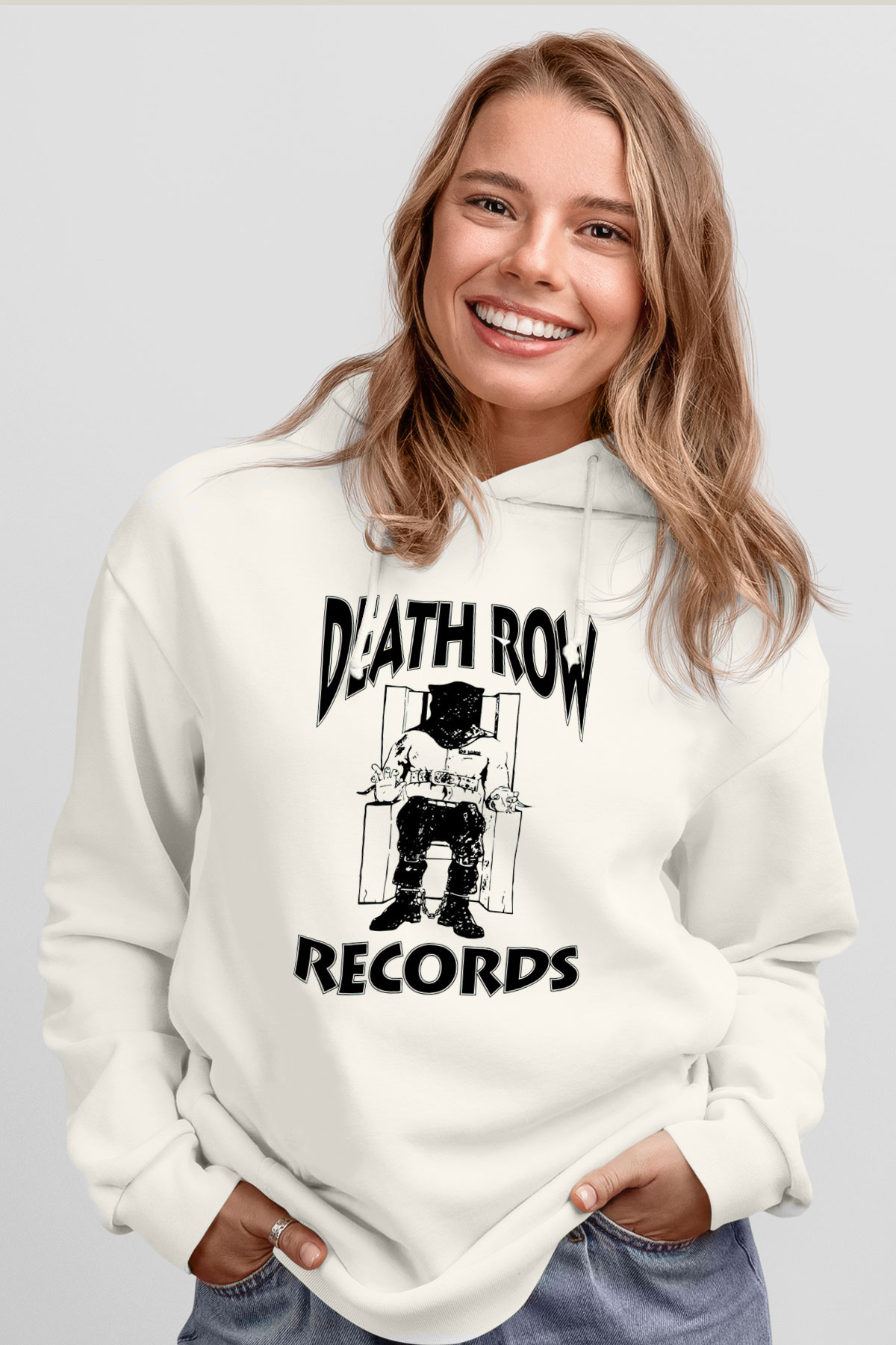Death Row Records Beyaz Unisex Kapüşonlu Sweatshirt