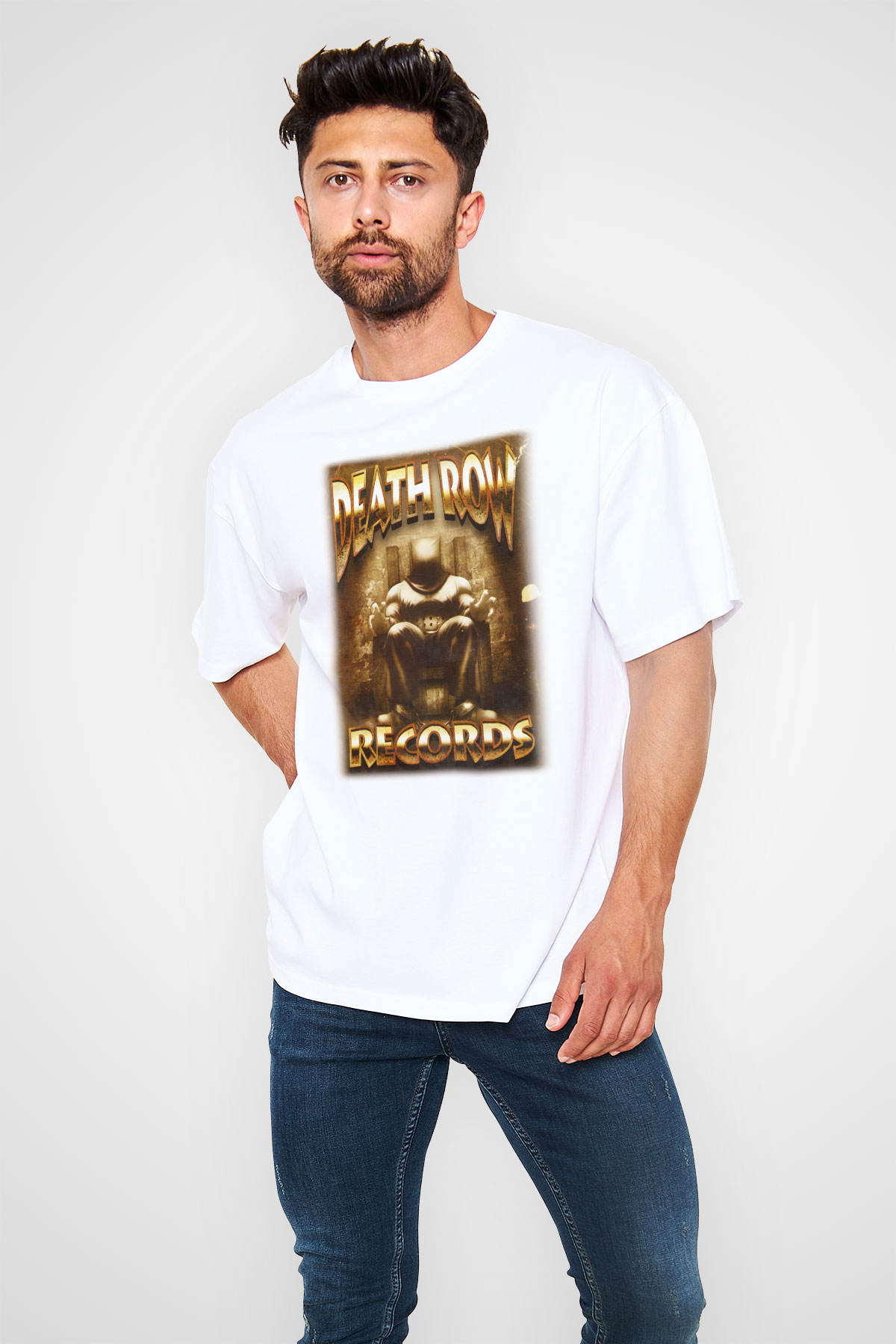 Death Row Records Beyaz Unisex Oversize Tişört T-Shirt