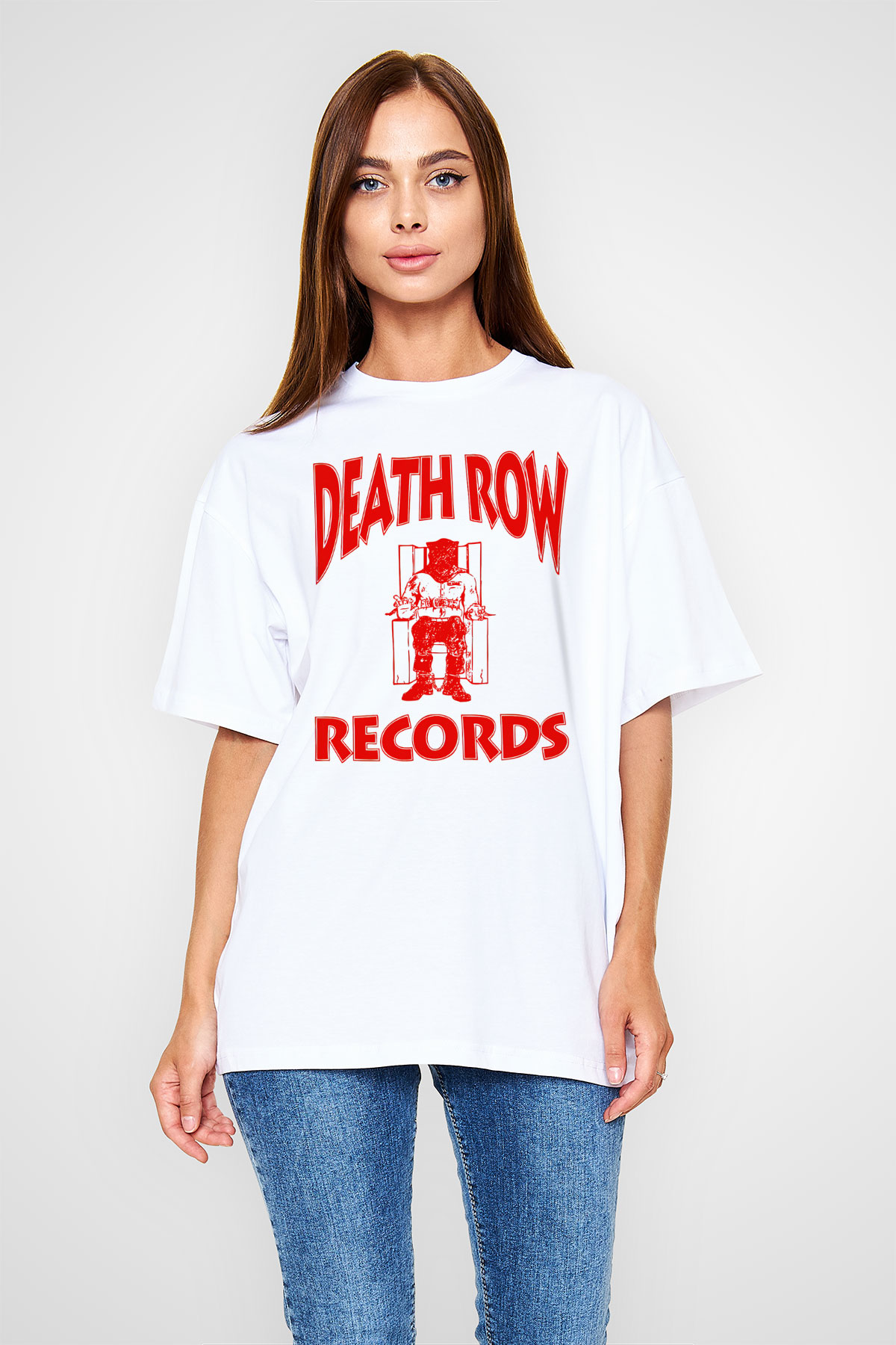 Death Row Records Beyaz Unisex Oversize Tişört T-Shirt