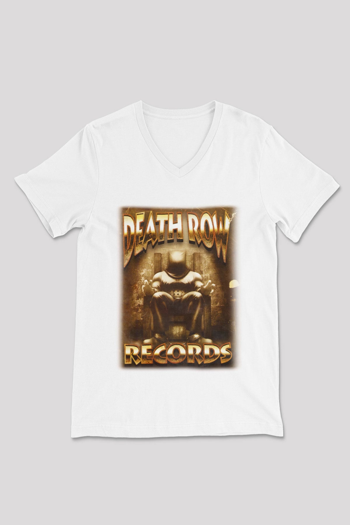 Death Row Records Beyaz Unisex V Yaka Tişört T-Shirt