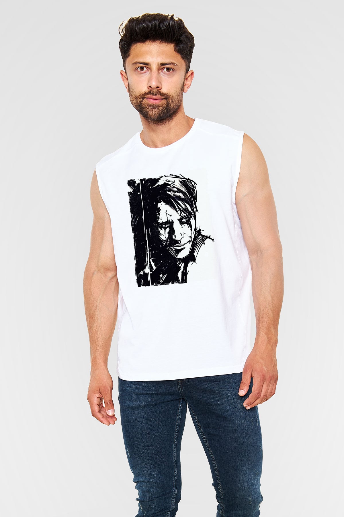 Death Stranding Baskılı Beyaz Unisex Kolsuz Tişört - Tshirt
