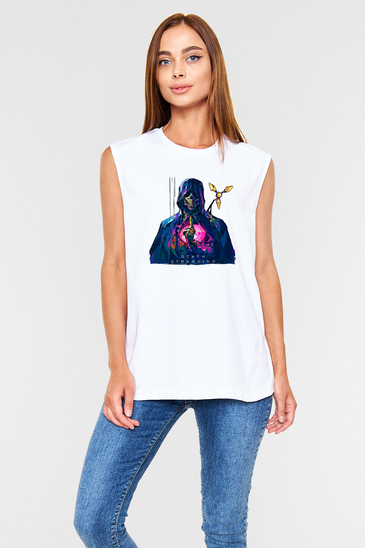 Death Stranding Baskılı Beyaz Unisex Kolsuz Tişört - Tshirt