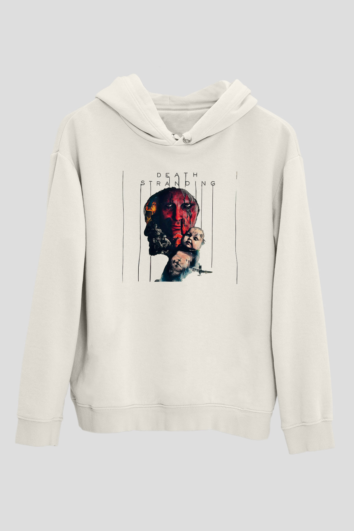 Death Stranding Baskılı Beyaz Unisex Kapüşonlu Sweatshirt