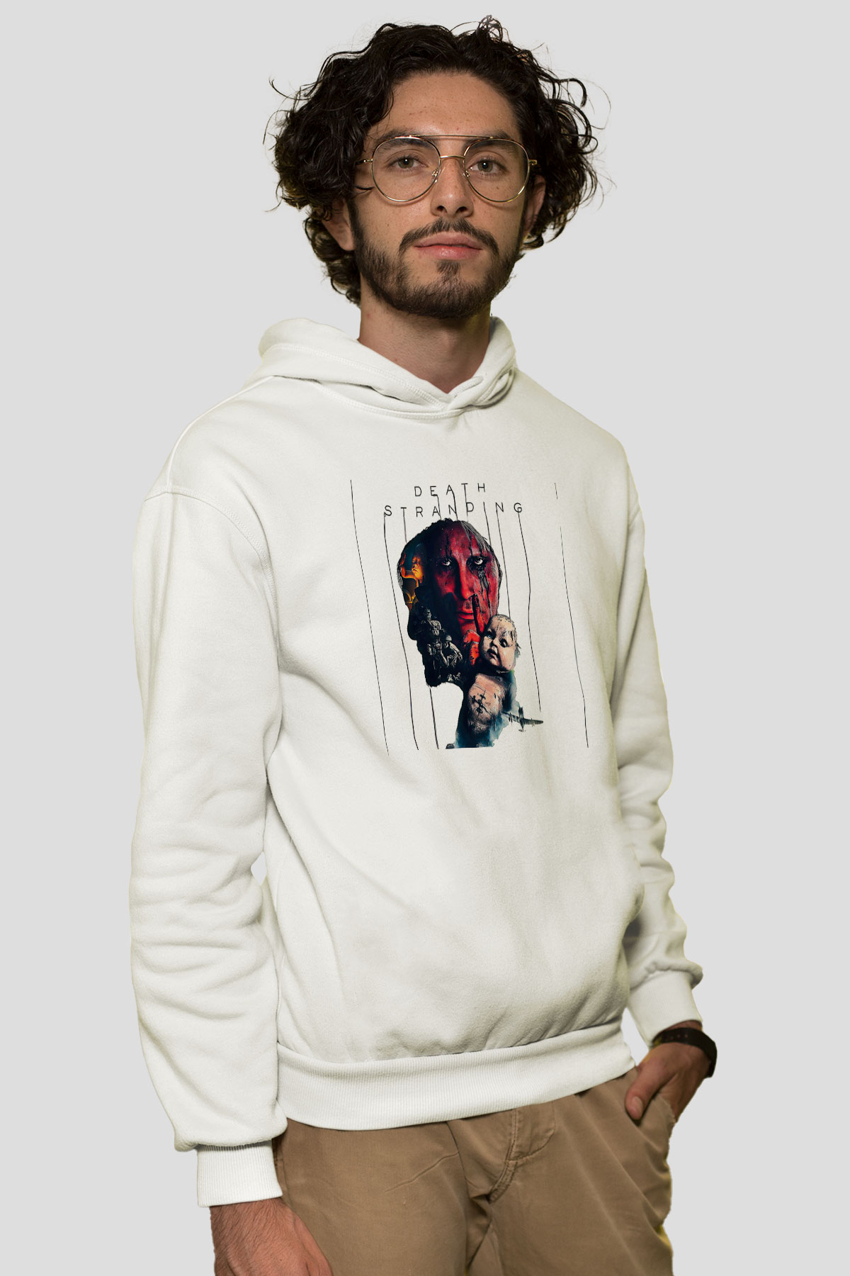 Death Stranding Baskılı Beyaz Unisex Kapüşonlu Sweatshirt