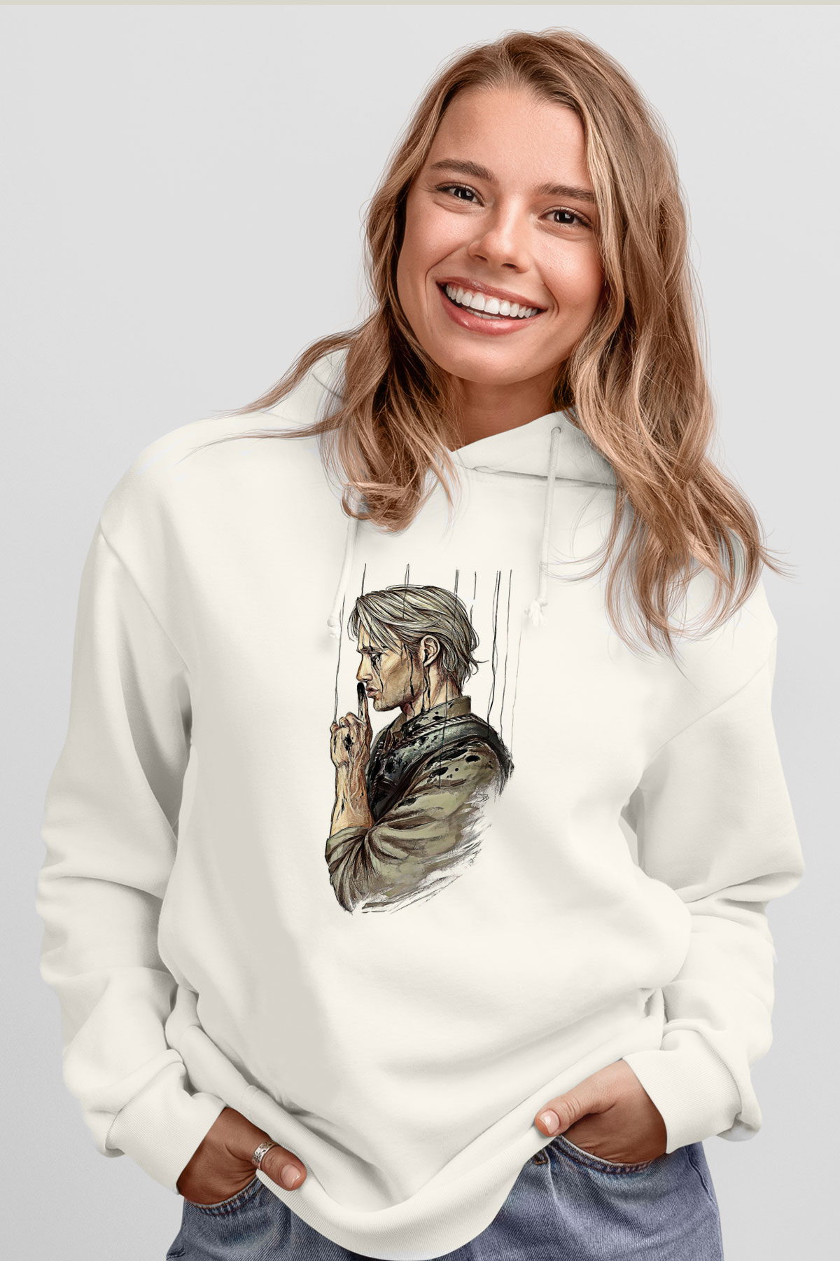 Death Stranding Baskılı Beyaz Unisex Kapüşonlu Sweatshirt