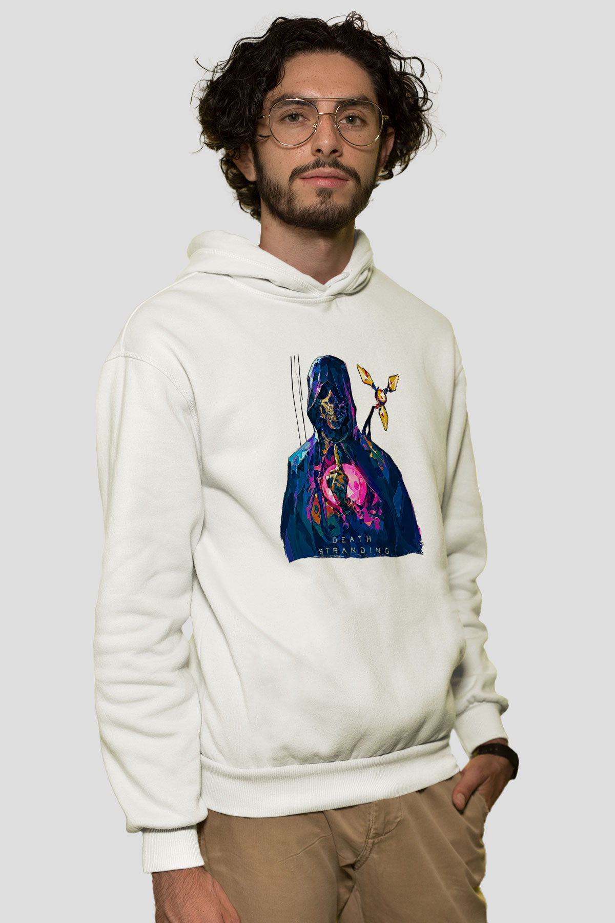 Death Stranding Baskılı Beyaz Unisex Kapüşonlu Sweatshirt
