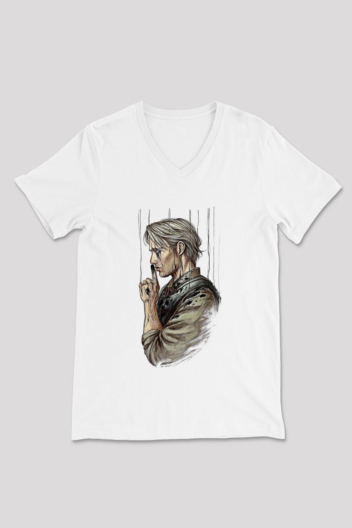 Death Stranding Baskılı Beyaz Unisex V Yaka Tişört - Tshirt