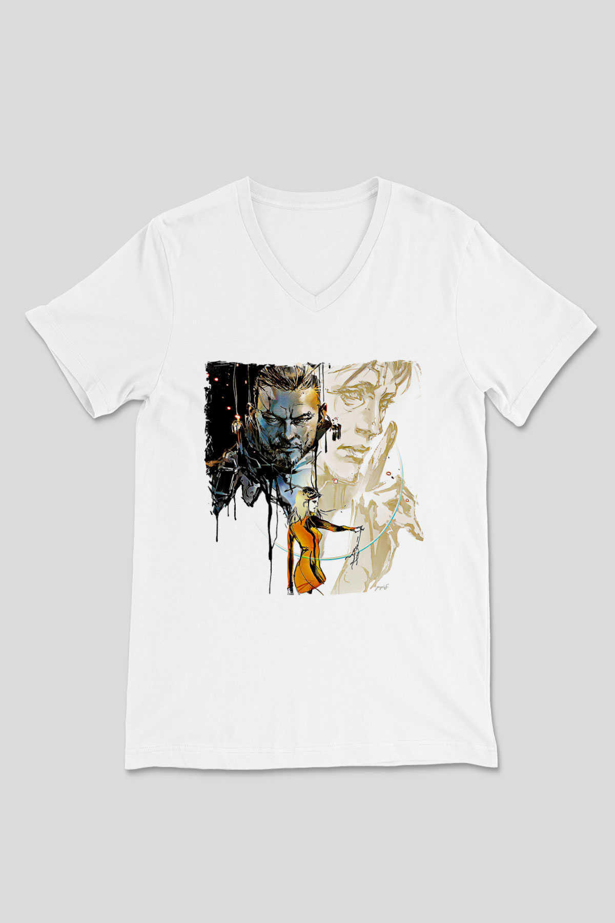 Death Stranding Baskılı Beyaz Unisex V Yaka Tişört - Tshirt