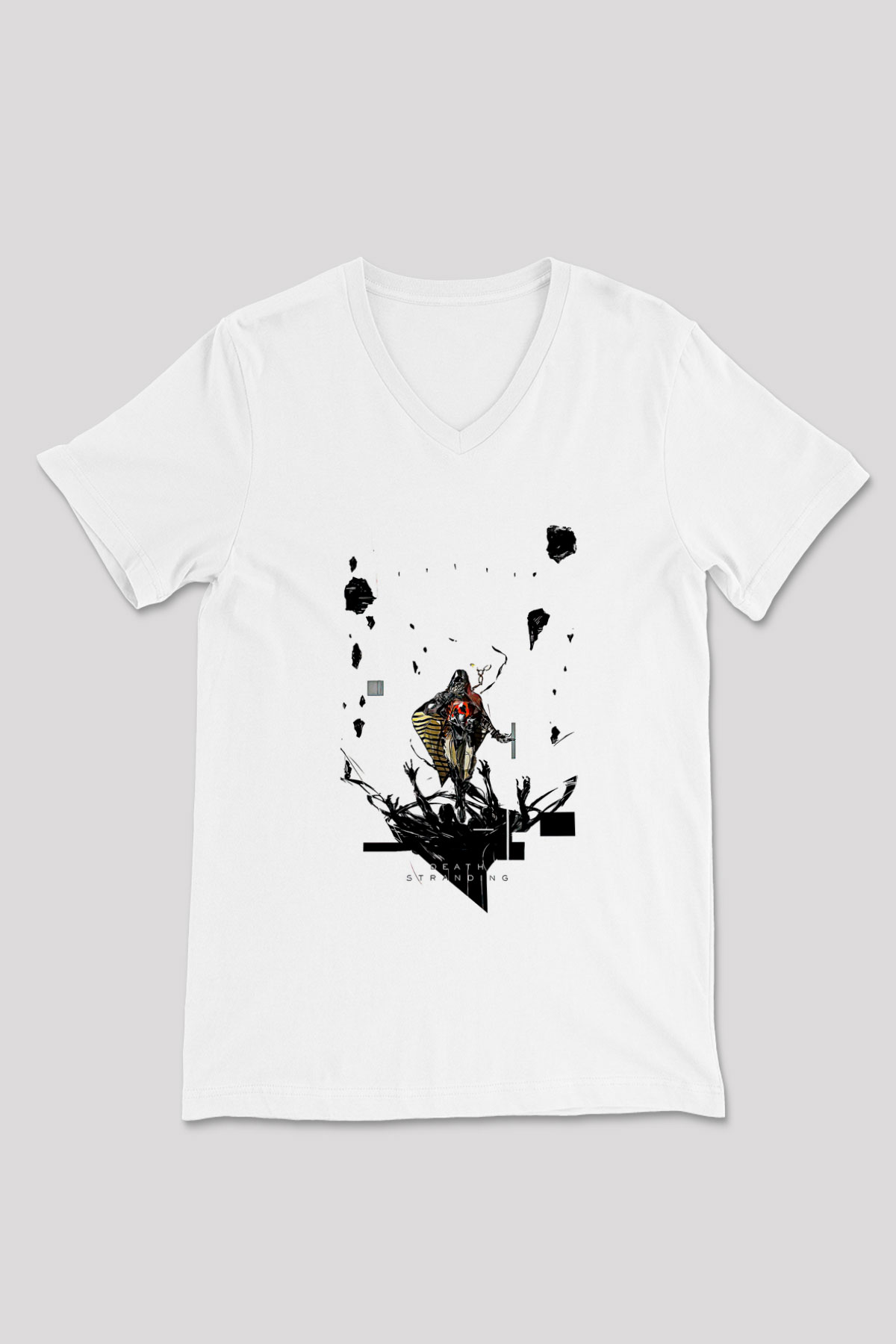 Death Stranding Baskılı Beyaz Unisex V Yaka Tişört - Tshirt