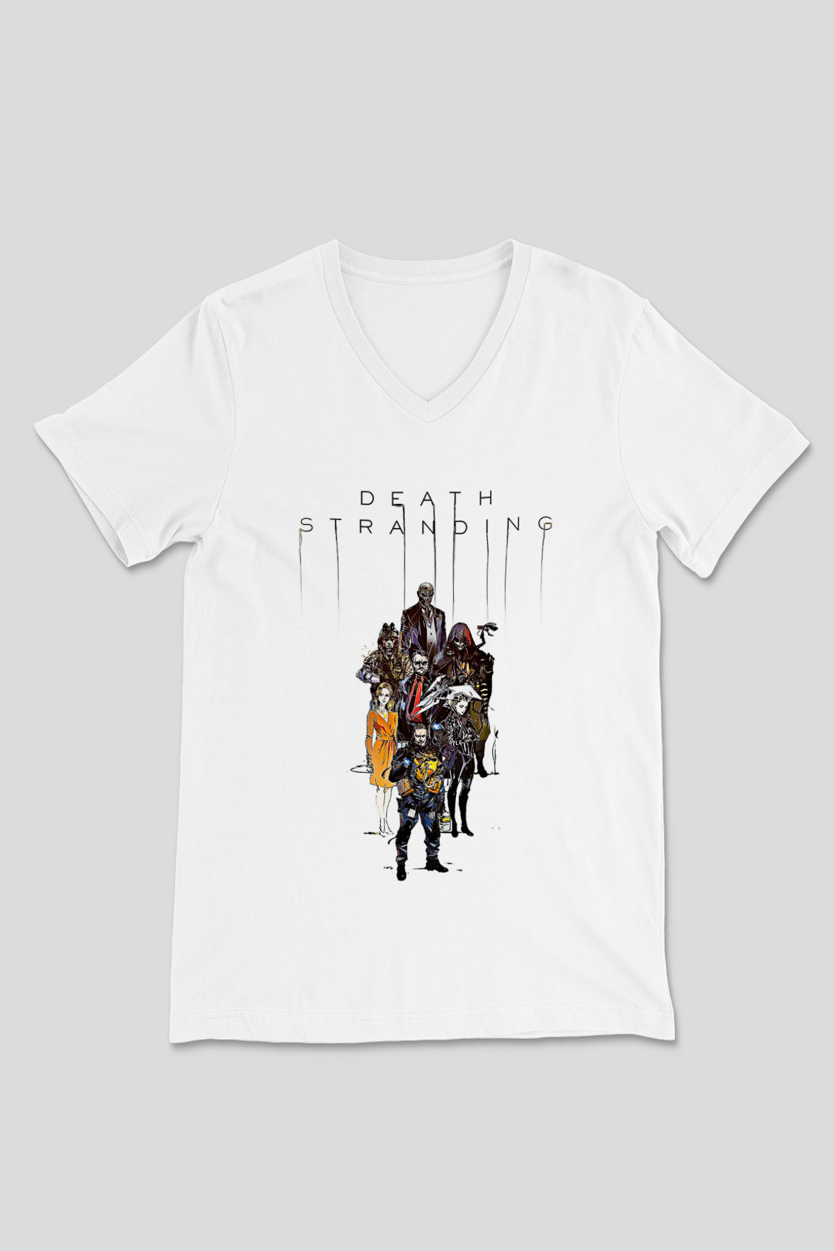 Death Stranding Baskılı Beyaz Unisex V Yaka Tişört - Tshirt