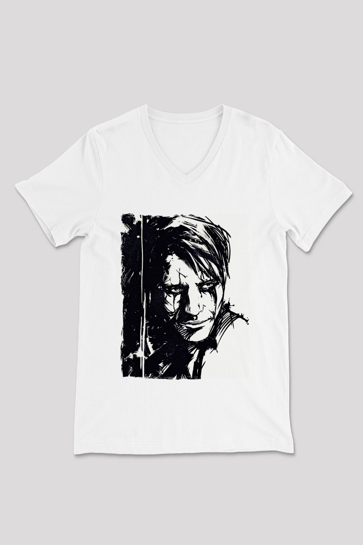 Death Stranding Baskılı Beyaz Unisex V Yaka Tişört - Tshirt