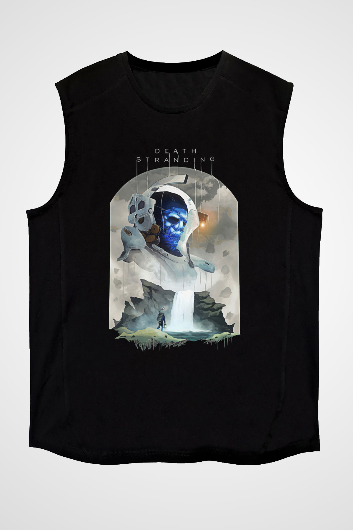 Death Stranding Baskılı Unisex Siyah Kolsuz Tişört - Tshirt