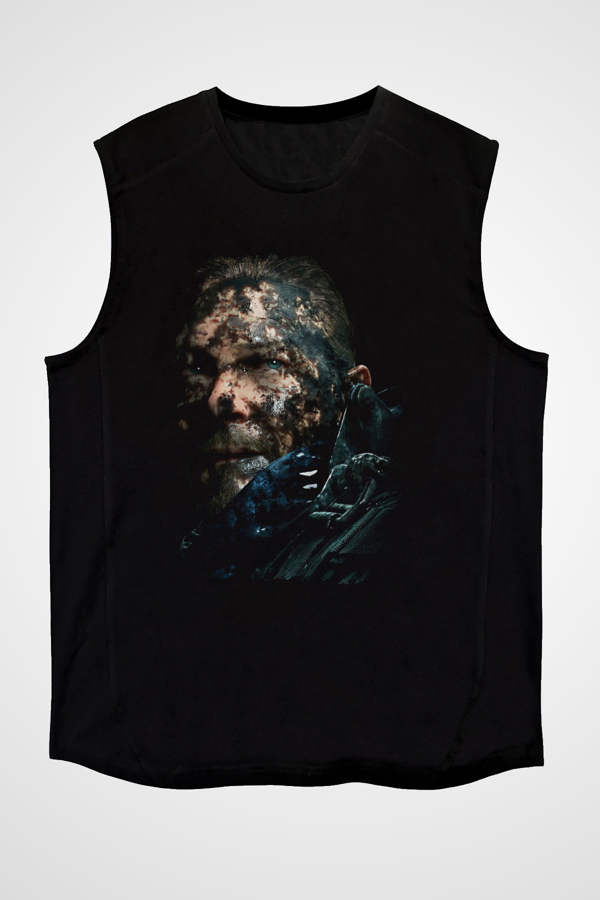 Death Stranding Baskılı Unisex Siyah Kolsuz Tişört - Tshirt