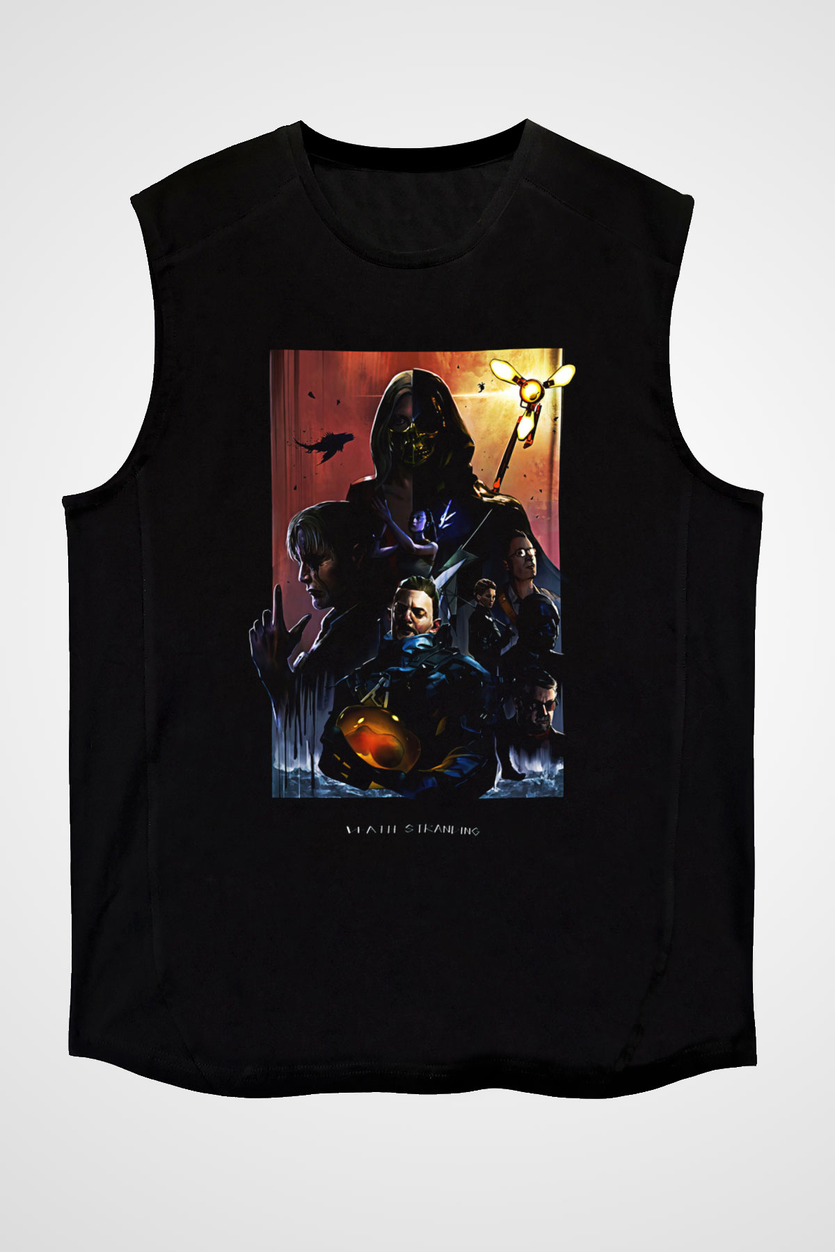 Death Stranding Baskılı Unisex Siyah Kolsuz Tişört - Tshirt
